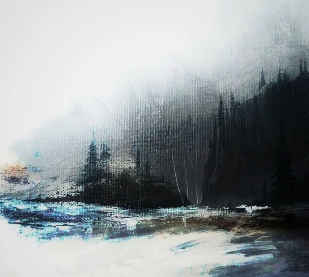 Winter landscape painting.
