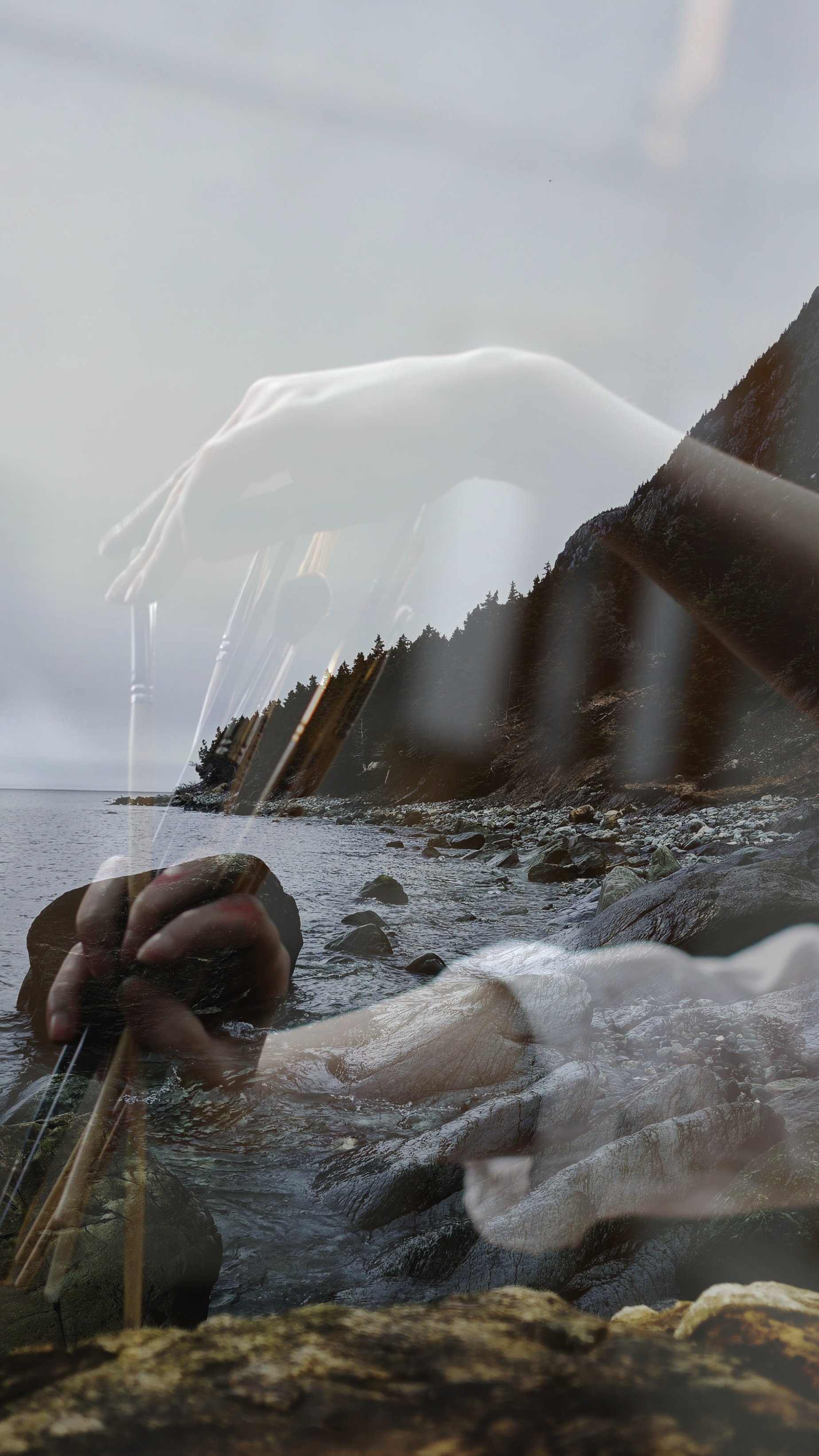 Self portrait holding brushed and Topsail Beach.