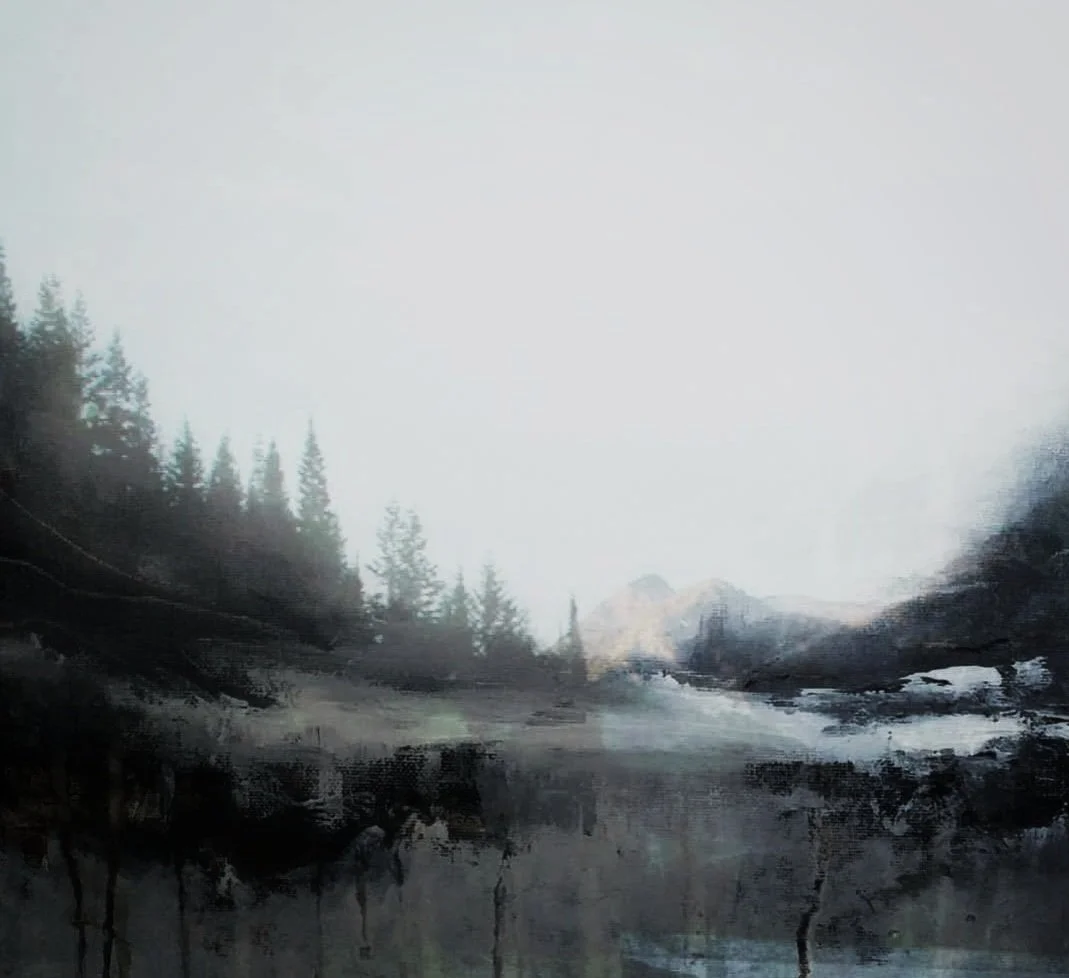 Mixed media collage of Lake Louise.