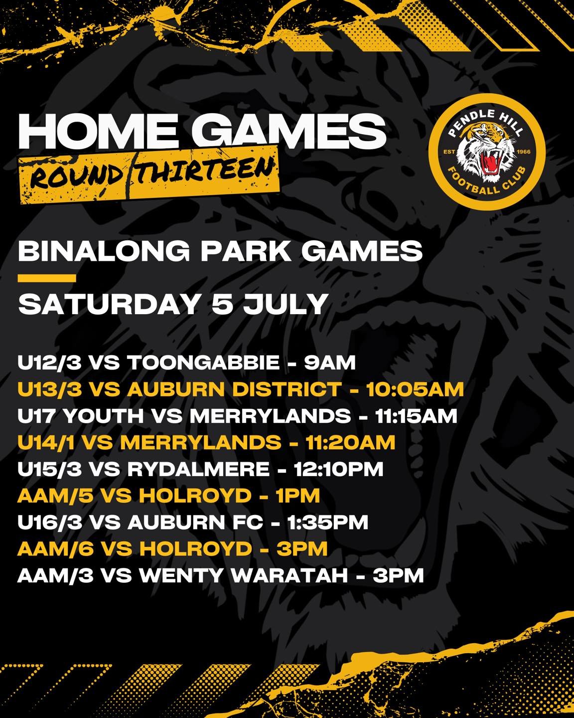Another big weekend of football at Binalong!
We kick things off Saturday morning with our U12/3 at 9am and keep the action rolling all day long. 

The day wraps up with our AAM/3 facing off against Wenty Waratahs at 3pm. Come down and support the tea