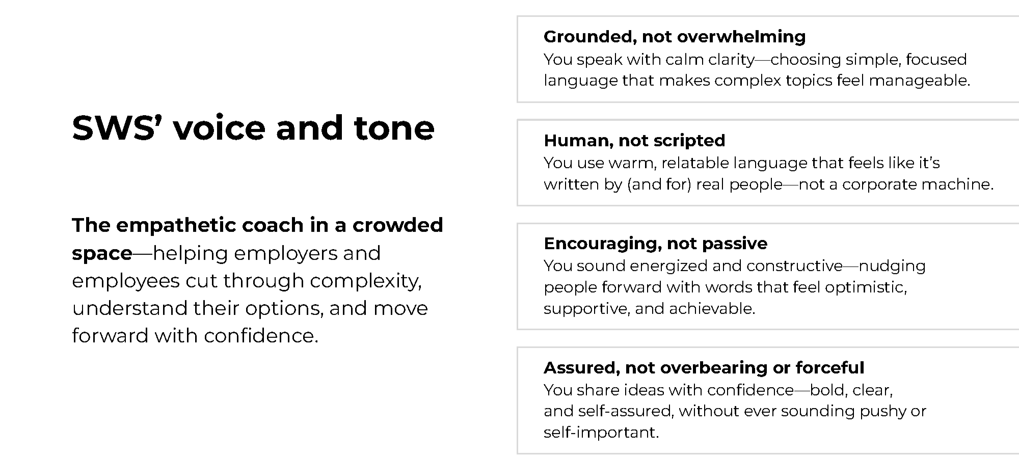 Document outlining the qualities of a compassionate, effective coach, emphasizing grounded, human, encouraging, and assured communication styles, with descriptions of each quality.
