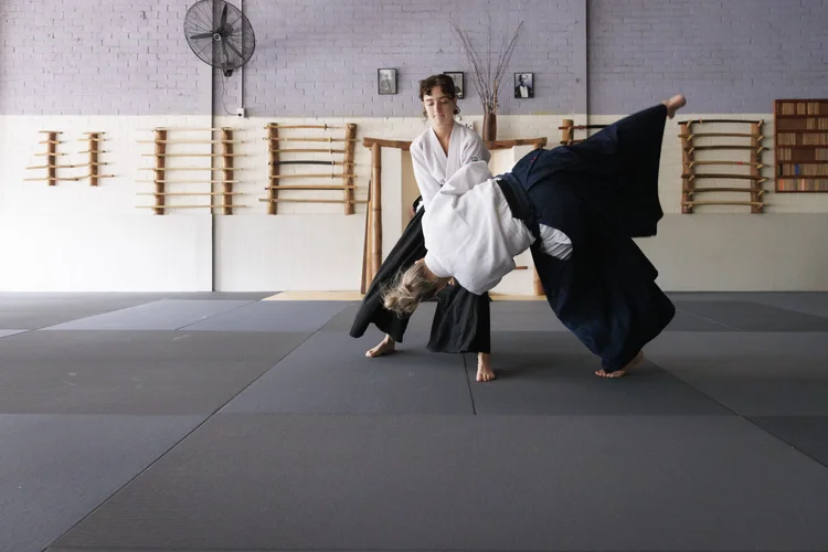 Adults training Aikido