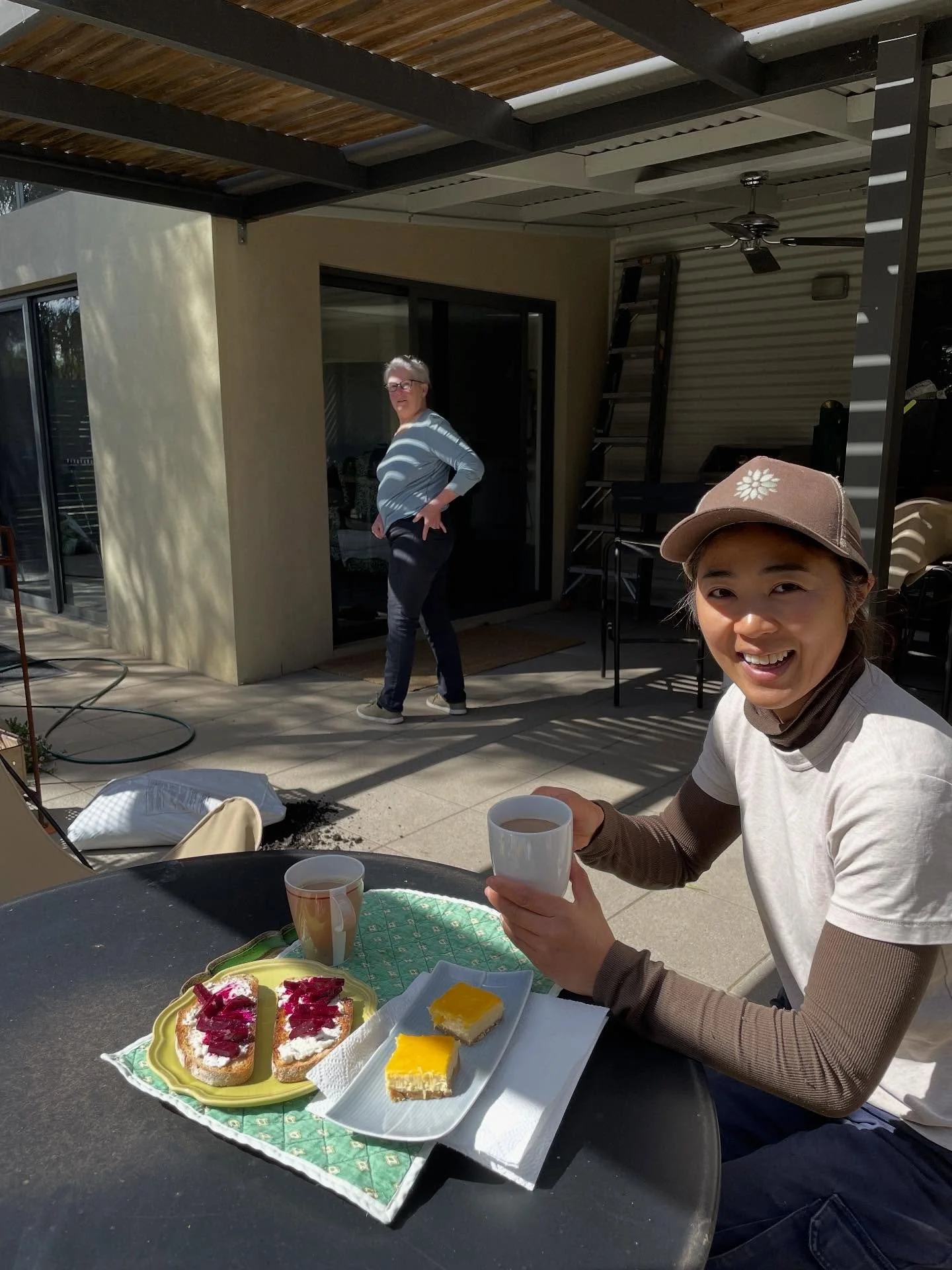 That legend in the background made such a tasty smoko for us today… are you kidding Susan….Maichan is happy as…..