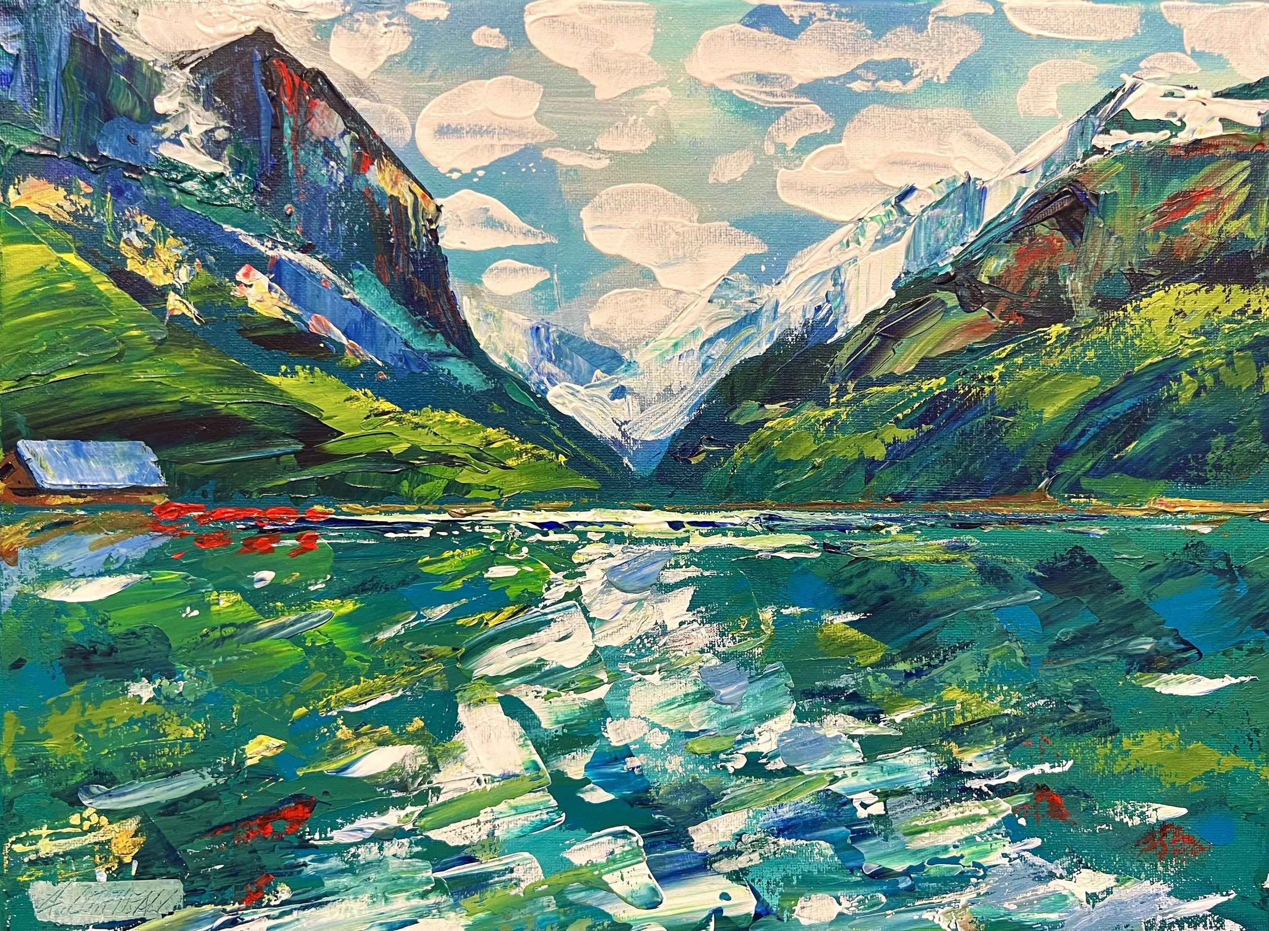 Lake Louise Alberta Painting, Canadian Landscape by Alex Lorieau 
