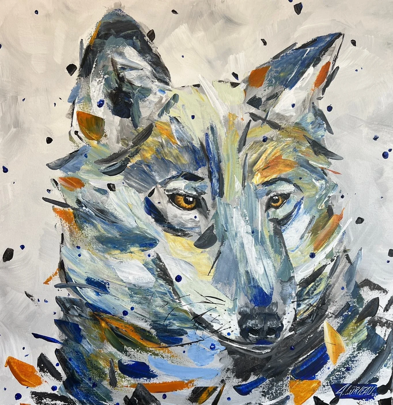 an urban painting of a wolf, technique pallette knife by Alex Lorieau