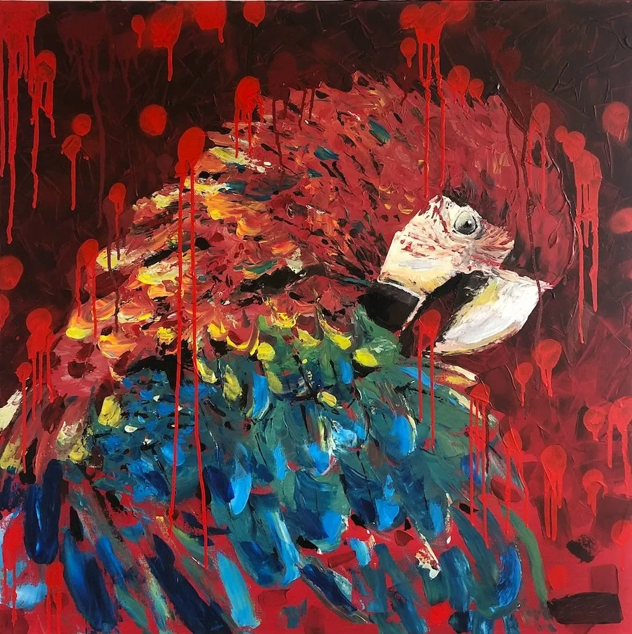 "Scarlett the parot" original artwork 36x36"
