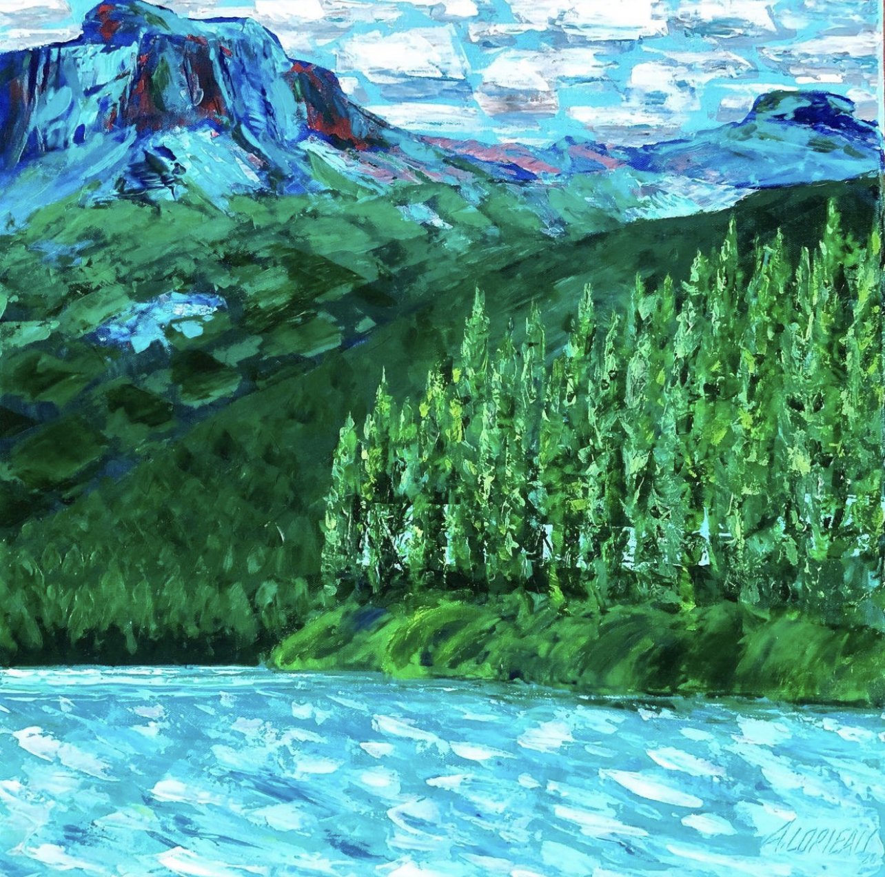 Emerald Lake landscape painting by Alex Lorieau