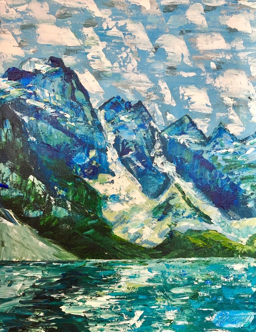 Small cropped ten peaks morraine lake landscape painting by Alex Lorieau