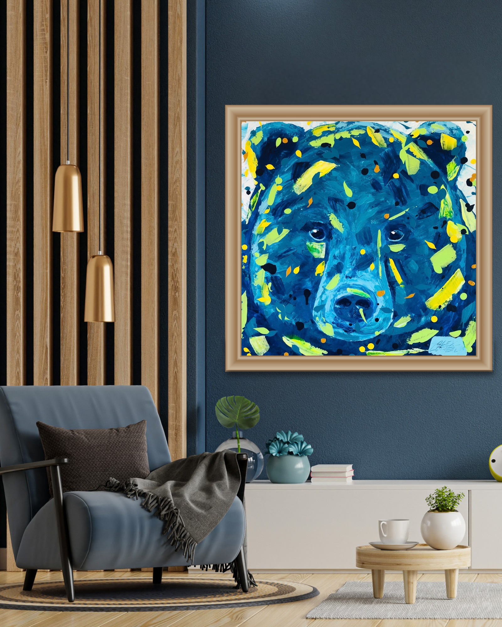 Blue bear by Alex Lorieau on wall