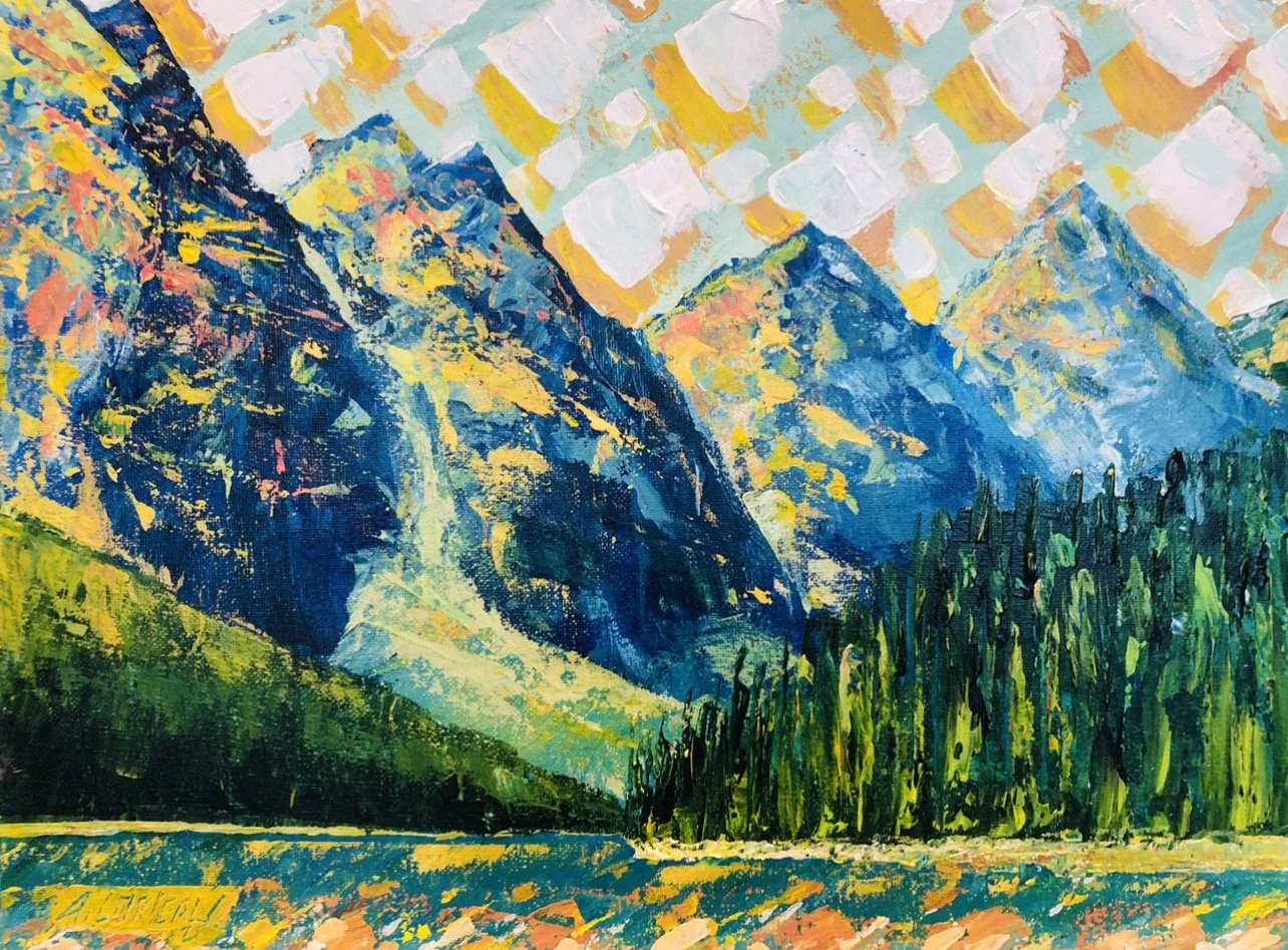 Small cropped ten peaks morraine lake landscape painting by Alex Lorieau