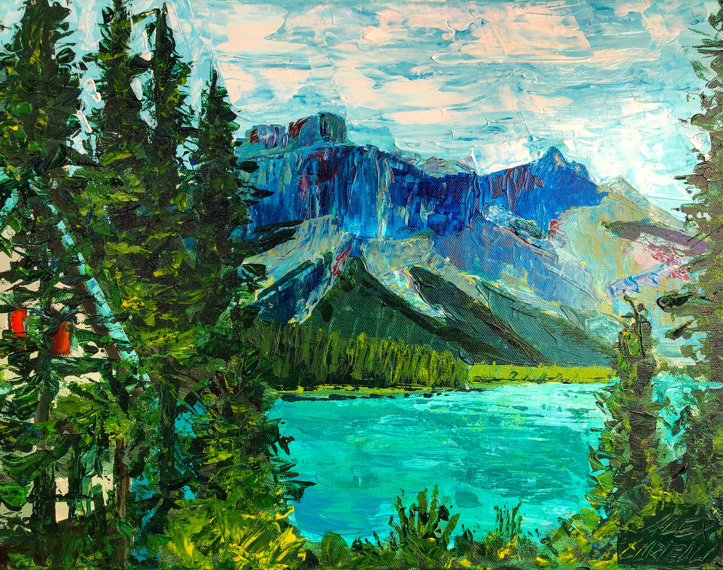 Small Emerald lake canadian landscape painting by Alex Lorieau