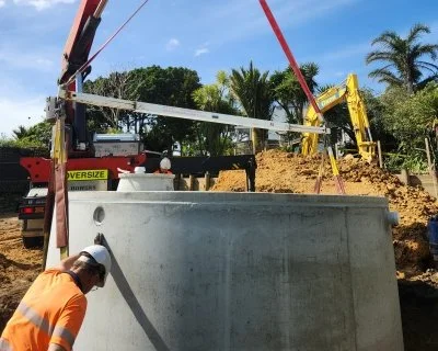 rainwater tank installation on Auckland residential earthworks site run by Oxen limited