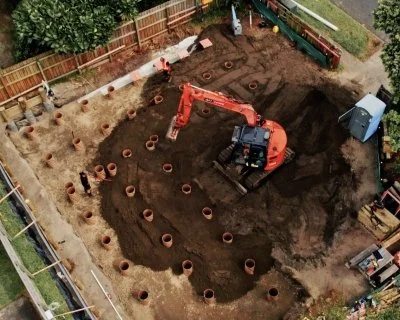 Formwork for piles for a house on an Oxen work site in Auckland