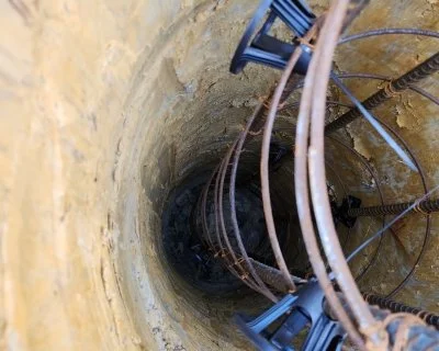 Concrete pile foundation prior to concrete pour on an Oxen work site