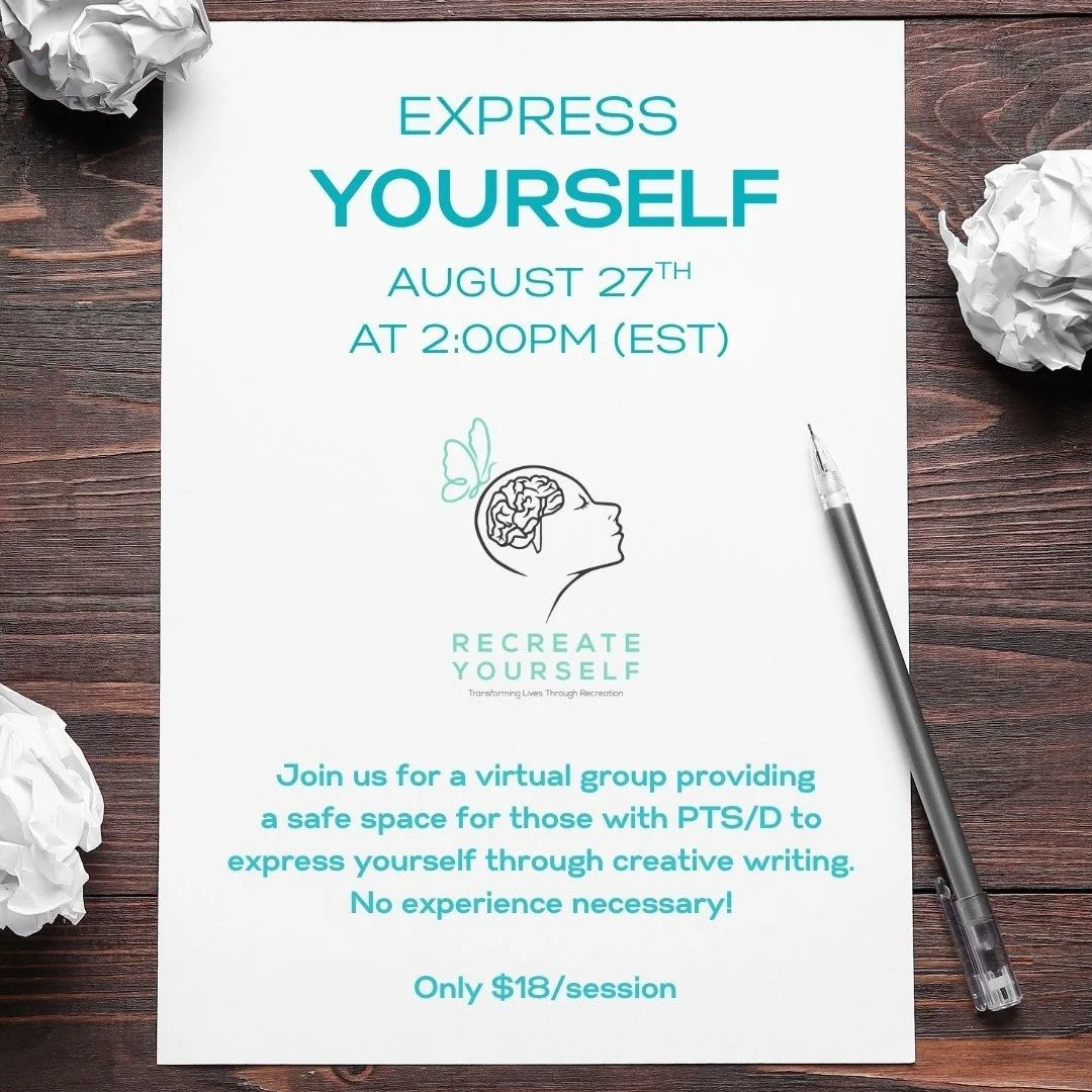 We've been working on something exciting! 

✍️ Presenting EXPRESS Yourself, a virtual creative writing group for individuals experiencing PTS/D.
-----------------------------------------
Join *EXPRESS Yourself*, a supportive virtual writing group des