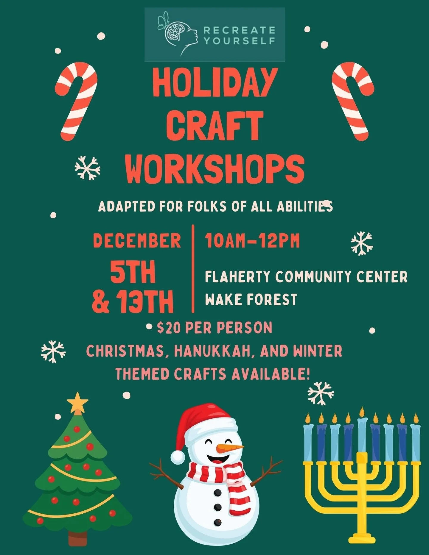 ✨✡️🎄 Holiday Gifts &amp; Crafts Workshop! ❄️🎁✨
We&rsquo;re SO excited to partner with the Town of Wake Forest to bring a little extra joy, creativity, and sparkle to the season! 💫

Our inclusive holiday workshop is designed especially for individu