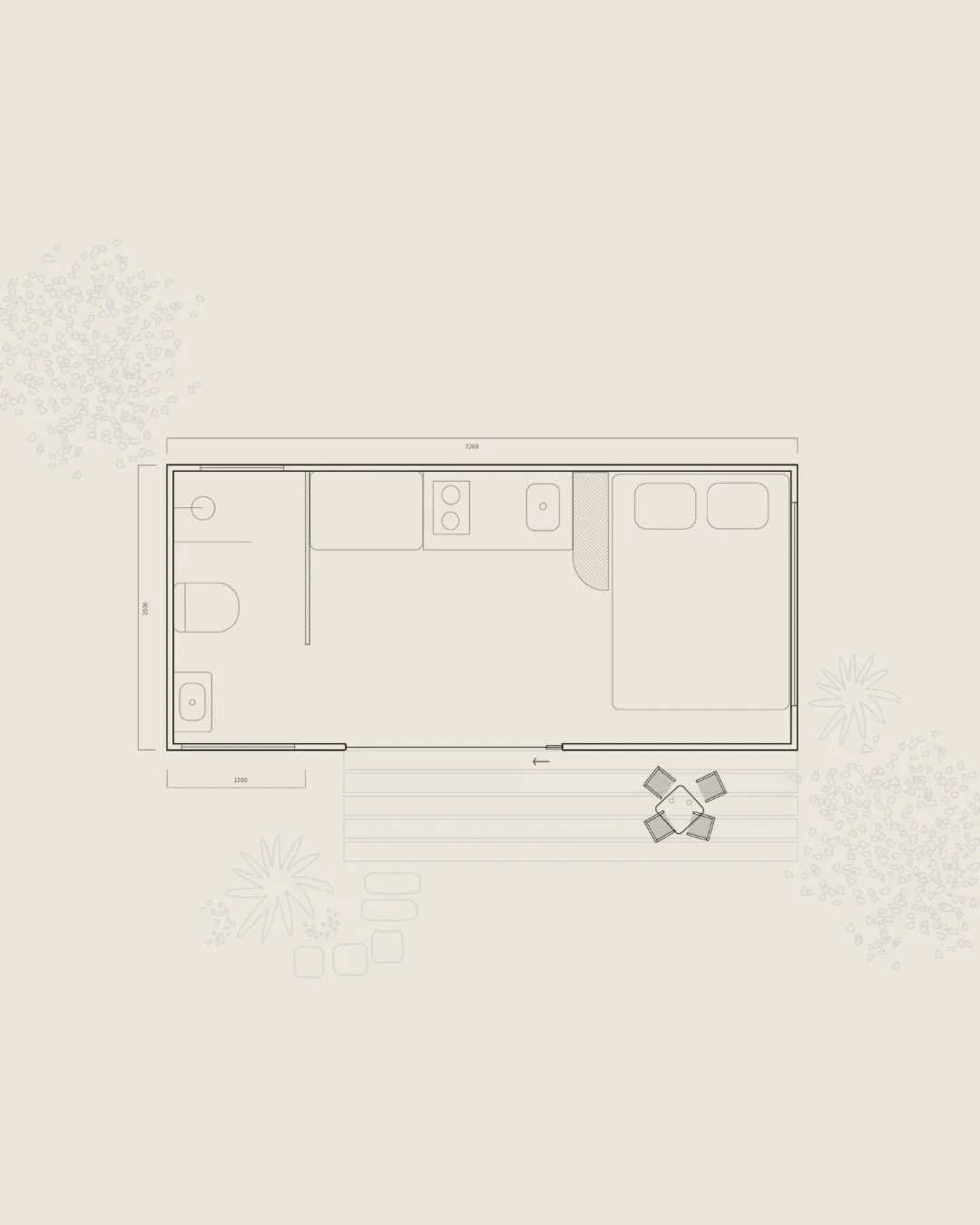 Otis | 7.2m tiny home. Sleeps 2 people.

Featuring Shou Sugi Ban charred timber exterior and Colorbond, architectural birch ply interior, 3m pocket stacker door, Tasmanian Oak flooring, Caesarstone bench, Laminex cabinetry, tiled bathroom with walk i