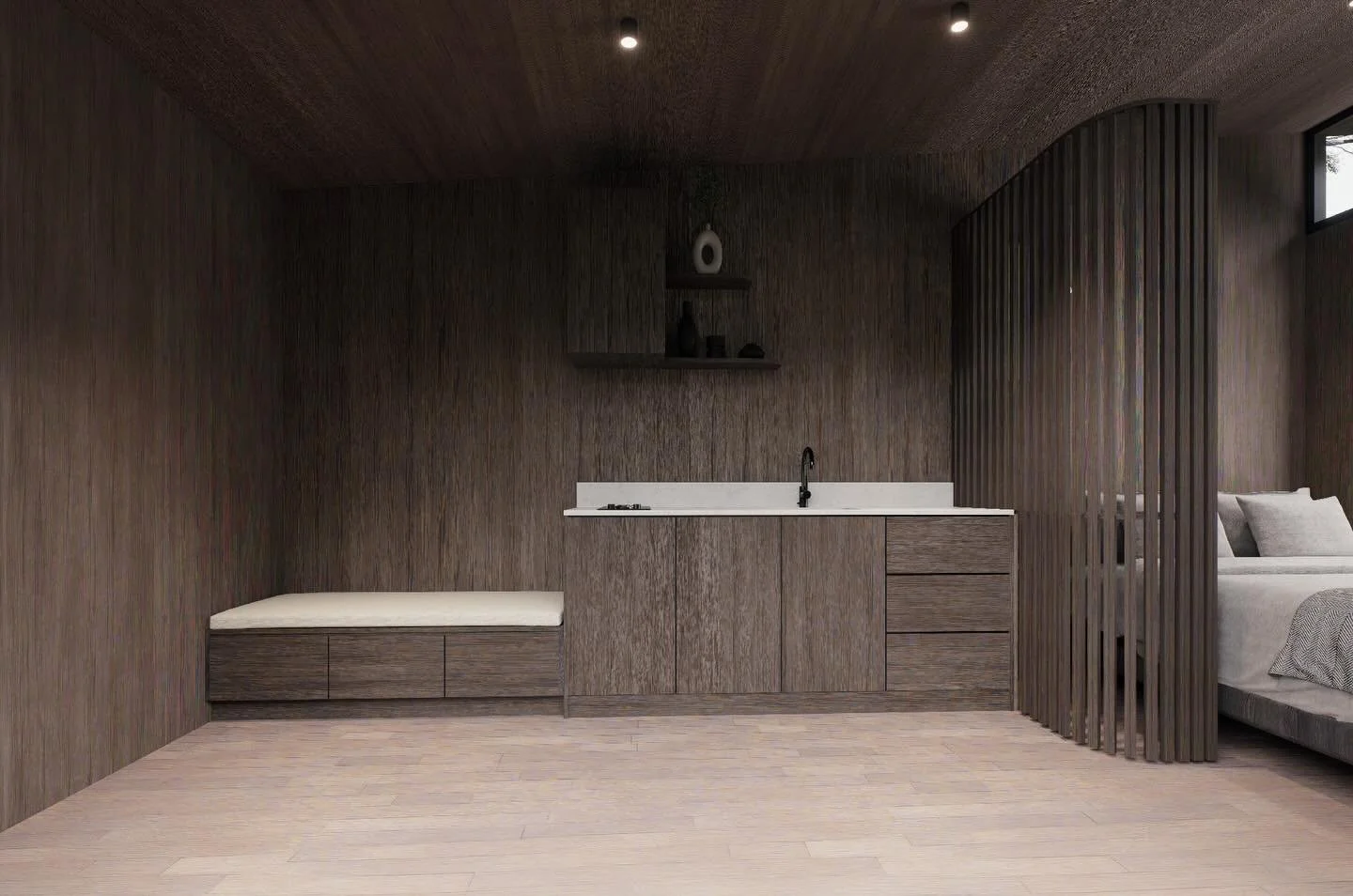 Otis spacious living area was designed to allow natural light to fill the tiny home. With high windows and massive 3m pocket stacker doors guests can truly emerge themselves in nature 🌱
.
.
.
#tinyhome #tinyhomeonwheels #tinyhousebuilds #tinyhouseso