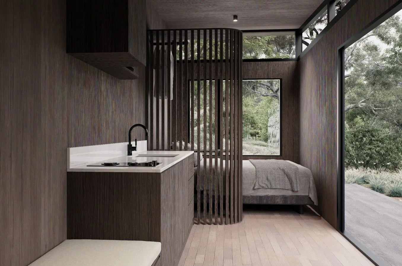 Have you seen our Tasmanian Oak screening that doubles as a wardrobe 🙌🏼 Space for hanging clothes and storage shelves for guests to put their belongings during their stay 👌🏼
.
.
.
#tinyhome #tinyhomeonwheels #tinyhousebuilds #tinyhousedesign #tin