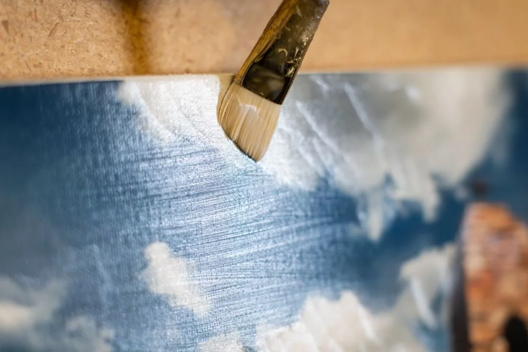 closeup of painting acrylic over image on canvas