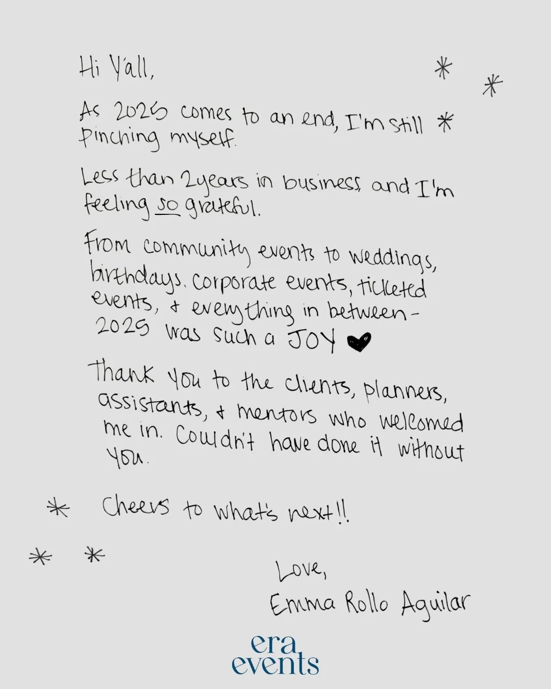 Hi y&rsquo;all 🤍 As 2025 comes to an end, I&rsquo;m still pinching myself. Less than two years into business, and I&rsquo;m feeling so grateful. From community events to weddings, birthdays, corporate events, ticketed events, and everything in betwe
