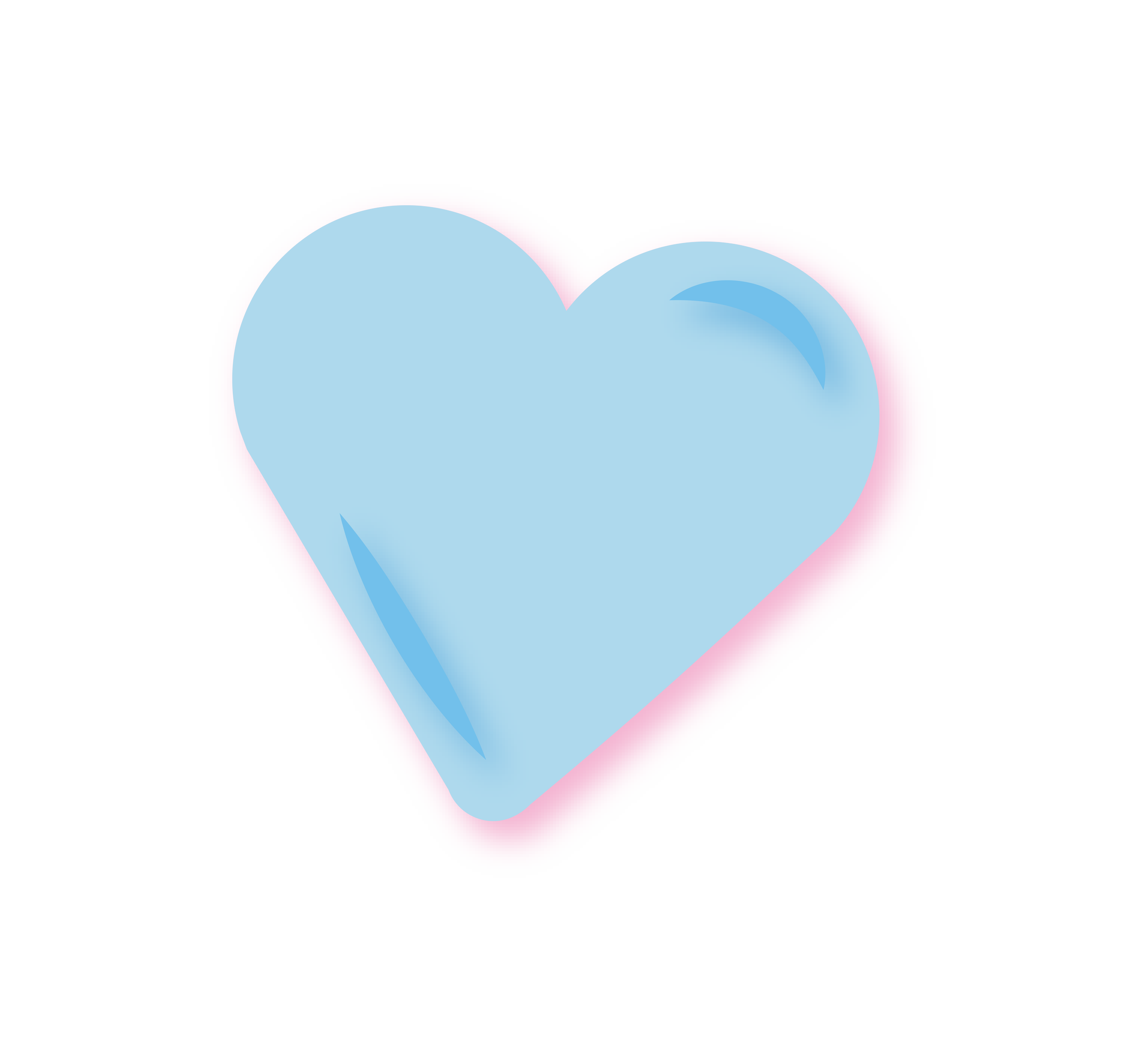A heart-shaped design with a light blue interior and a pink border, set against a white background.