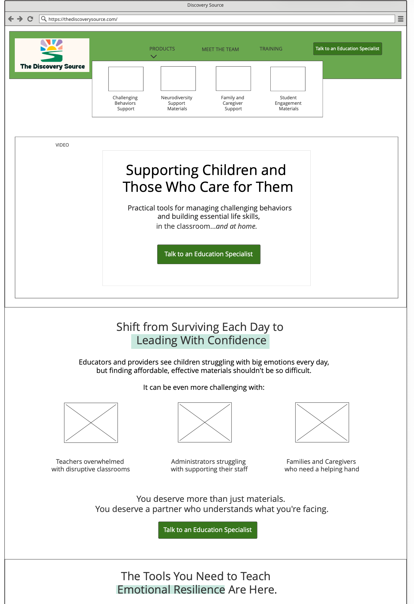Homepage Wireframe Discovery Source