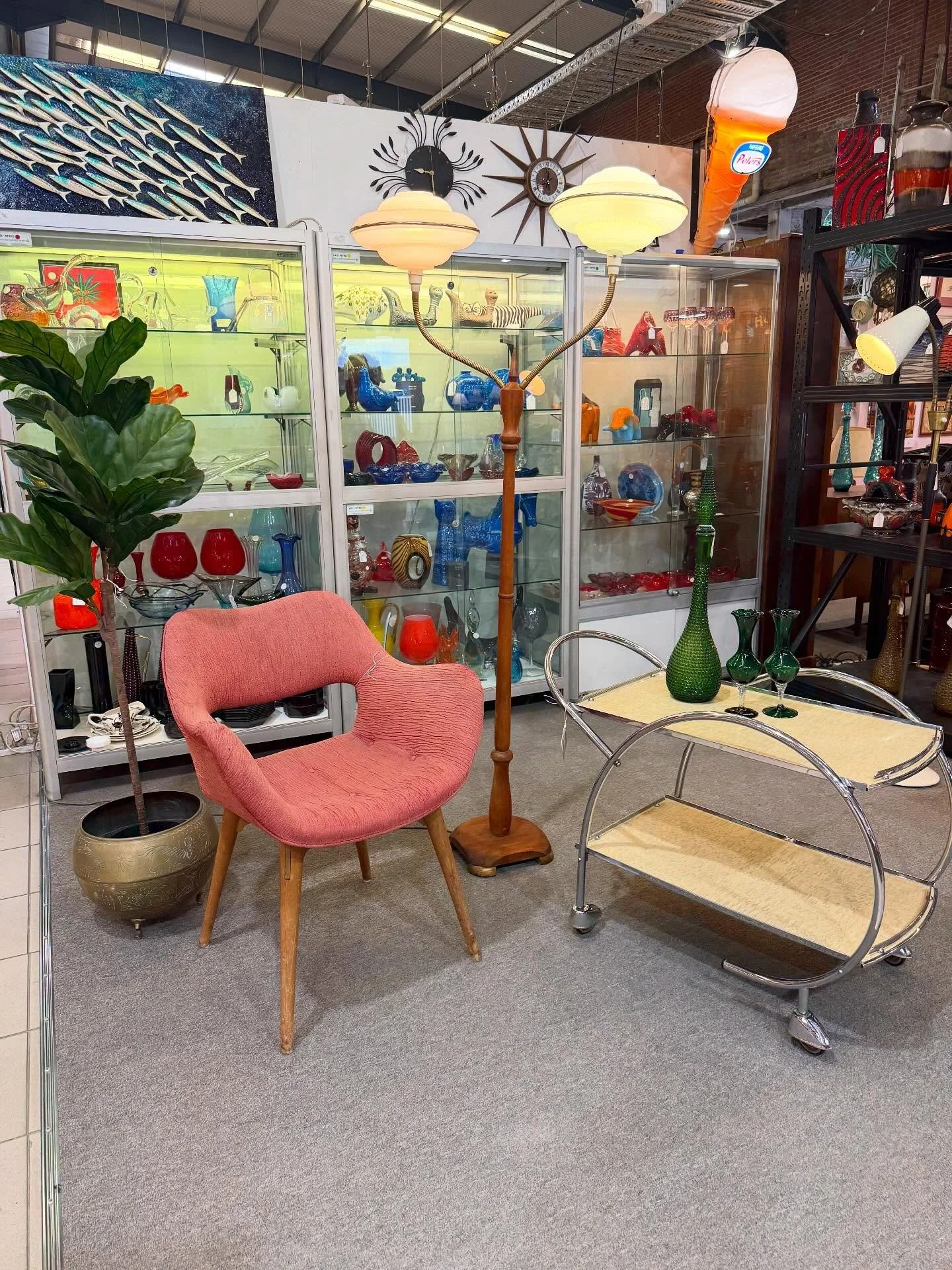 Check out this fabulous twin branch lamp!!
Retro shades from the 50s.
Deco drinks trolley paired with an original Featherston chair.
Open every day 10am to 6pm
#gooseneck #goosenecklamps #deco #lamps #shades #50s
