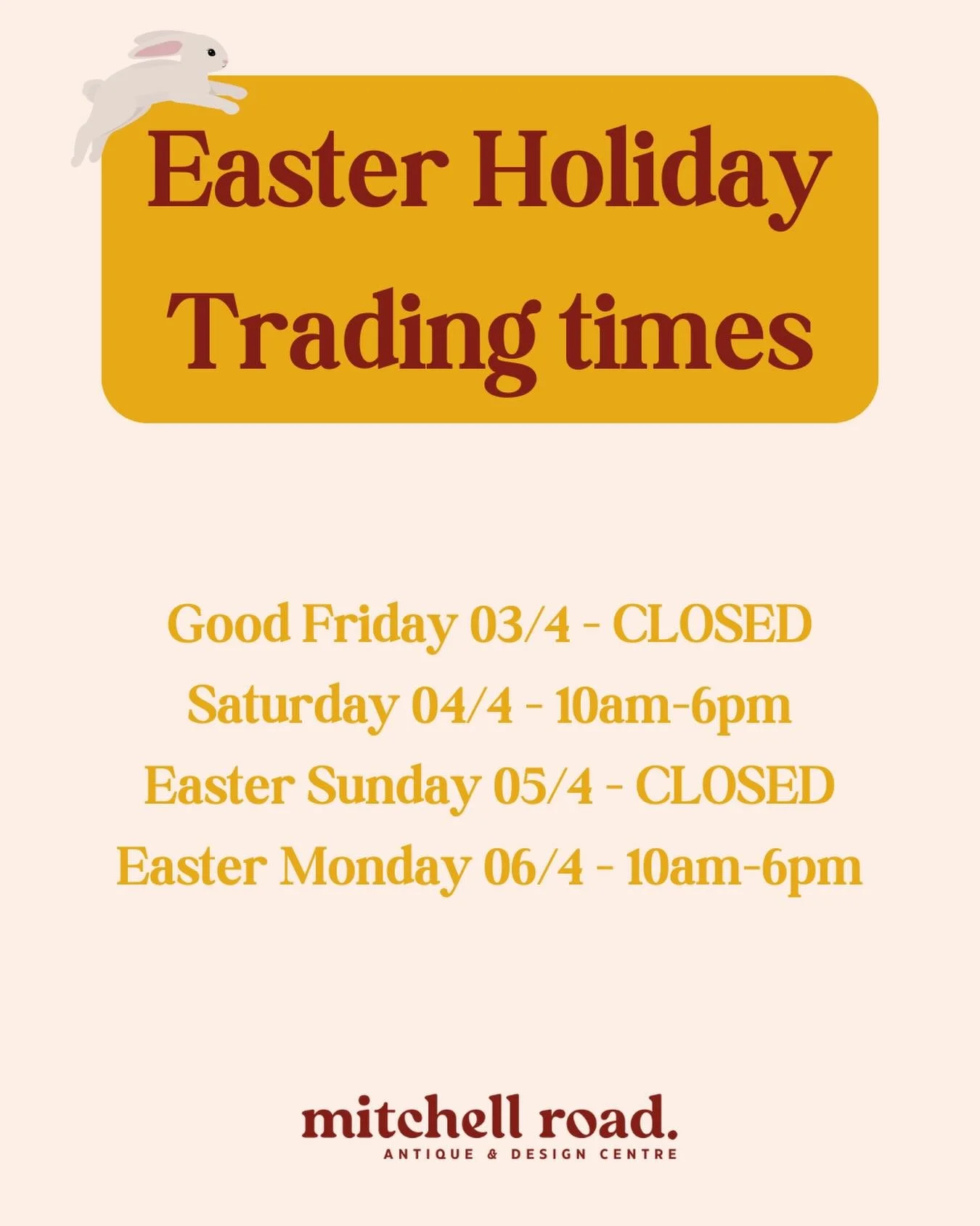 Easter is upon us! Make sure you know exactly when to hunt for gifts and for eggs.