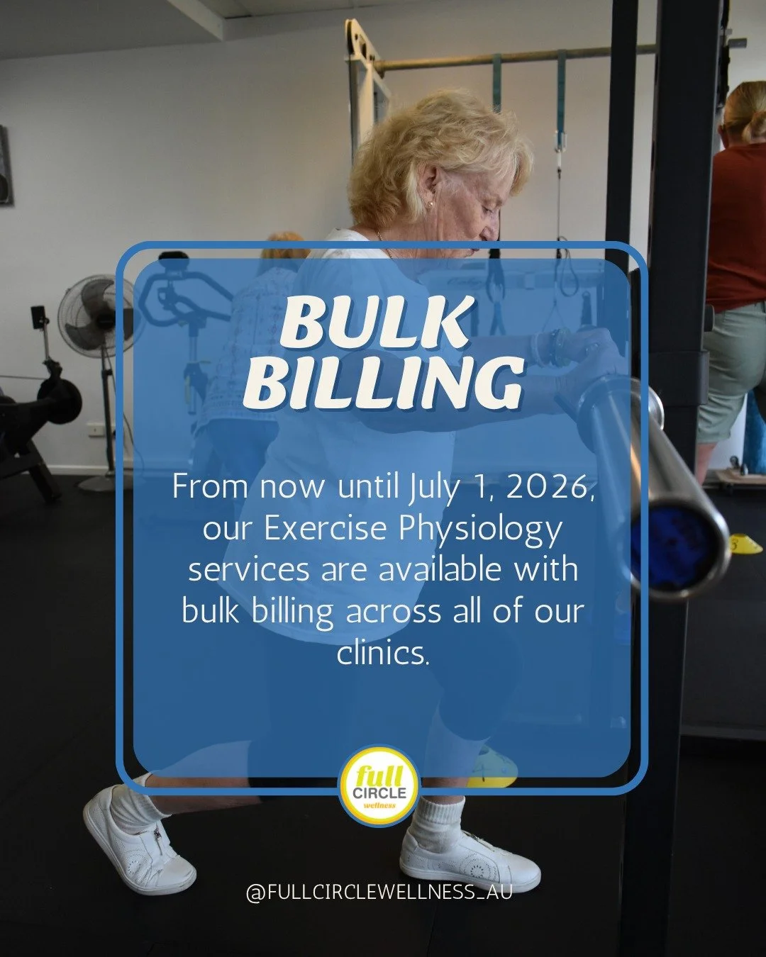 We&rsquo;re making it easier to prioritise your health!

From now until July 1, 2026, our Exercise Physiology services are available with bulk billing across all of our clinics.

Whether you&rsquo;re managing a chronic condition, recovering from inju