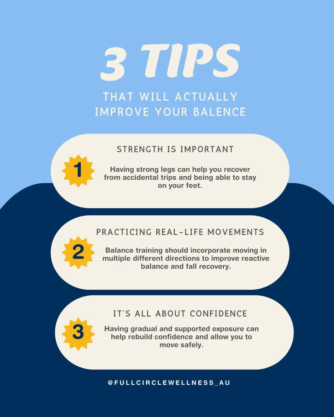 1️⃣ Strength is important! 💪

Having strong legs (quads, glutes, &amp; calves) can help you recover from accidental trips and being able to stay on your feet. Research shows that adhering to a progressive strength &amp; conditioning program improves
