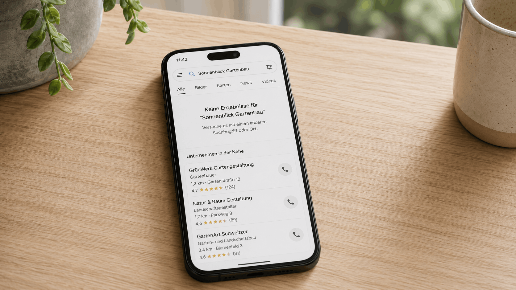 Ein Smartphone, welches Google Suchresultate zeigt