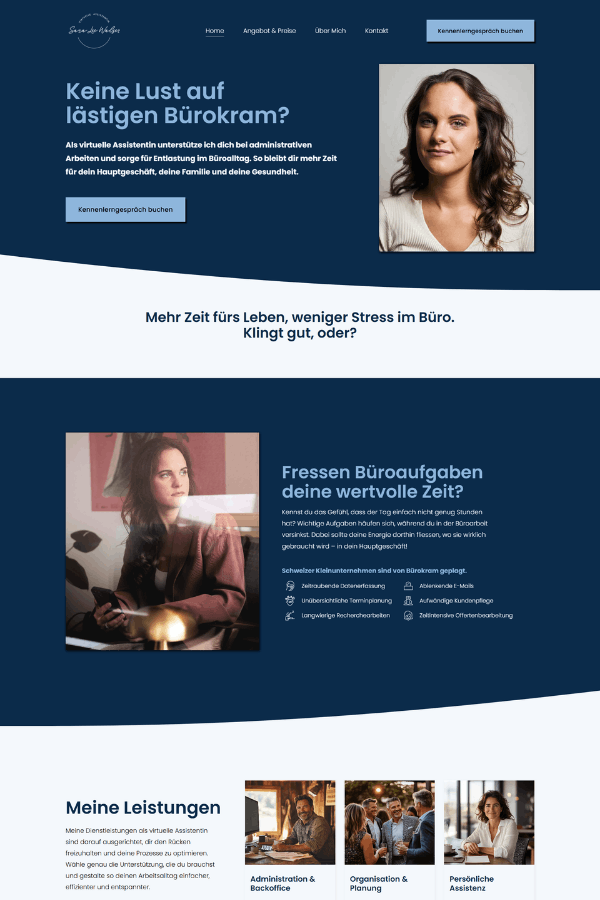 Webseite für virtuelle Assistentin aus der Schweiz