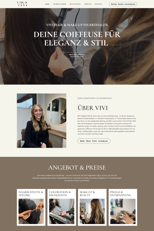 Screenshot einer professionellen Squarespace Webseite für eine Coiffeuse aus Feuerthalen, Zürich, Schweiz