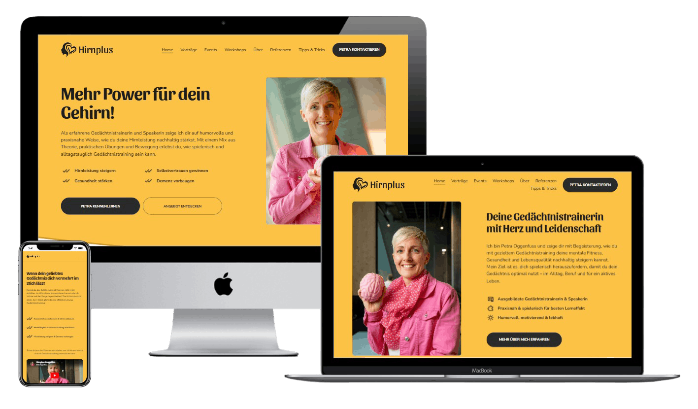 Multi Device Screenshot einer professionellen Webseite für eine Gedächtnistrainerin aus Winterthur