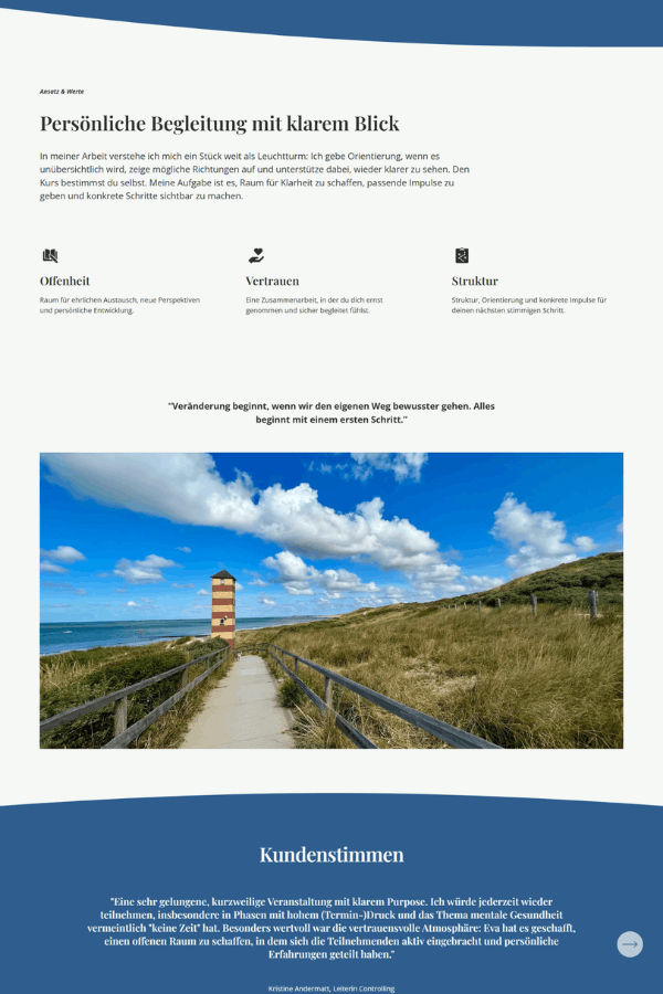 Screenshot einer professionellen Webseite für einen Burnout Prophylaxe Coach aus Winterthur Schweiz