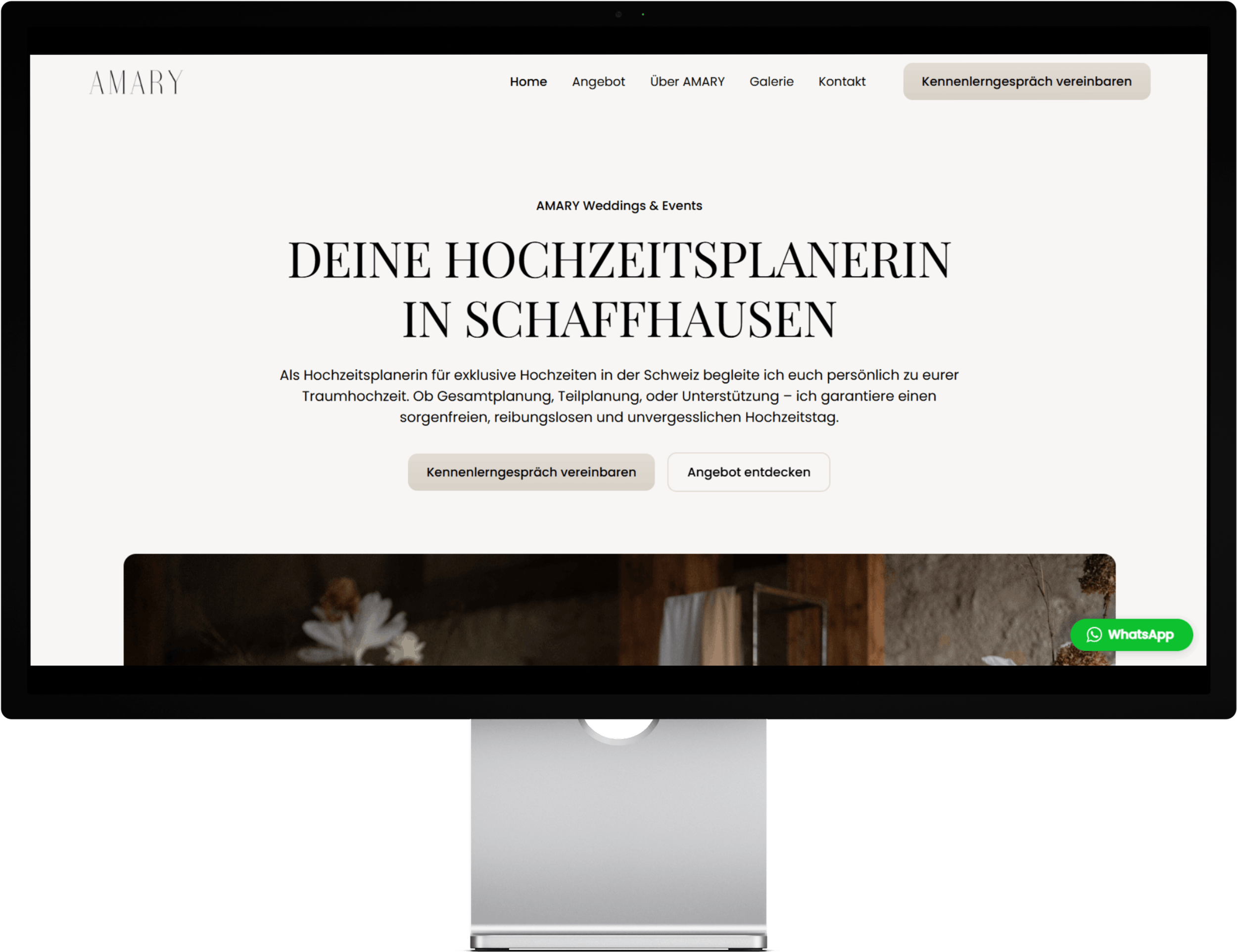 Screenshot einer professionellen Webseite für eine Hochzeitsplanerin aus Schaffhausen Schweiz