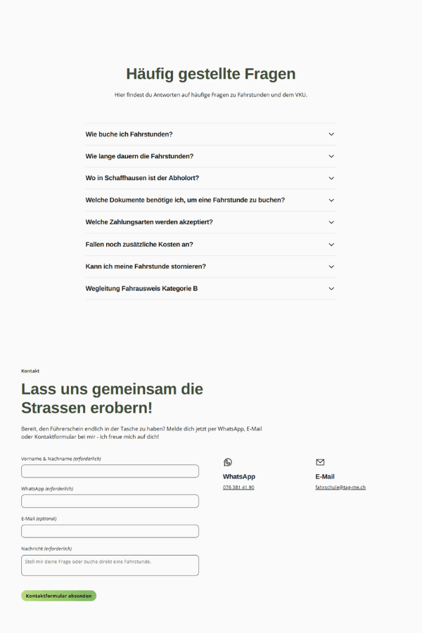 Screenshot einer professionellen Webseite für eine Fahrschule in Schaffhausen