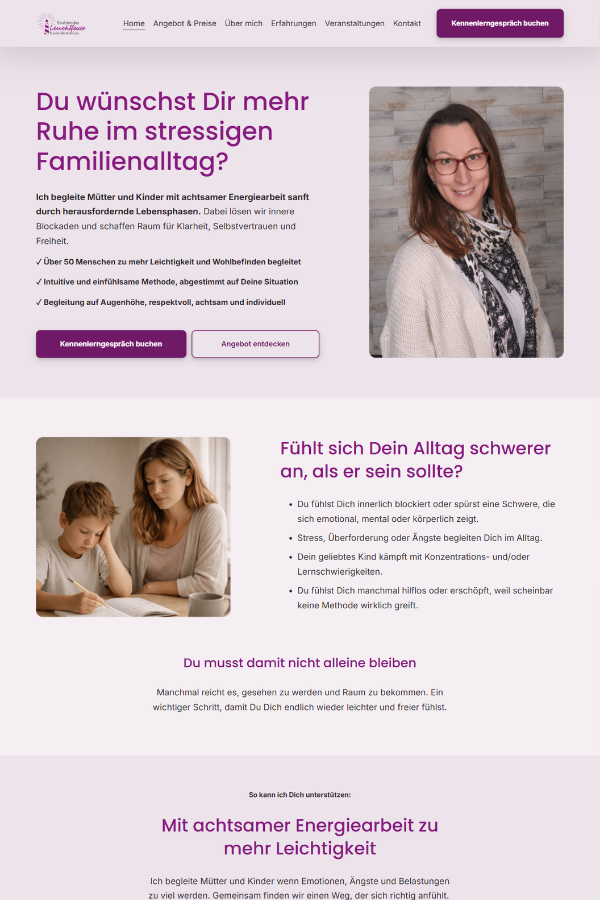 Screenshot einer professionellen Webseite für eine Energetikerin aus Schaffhausen