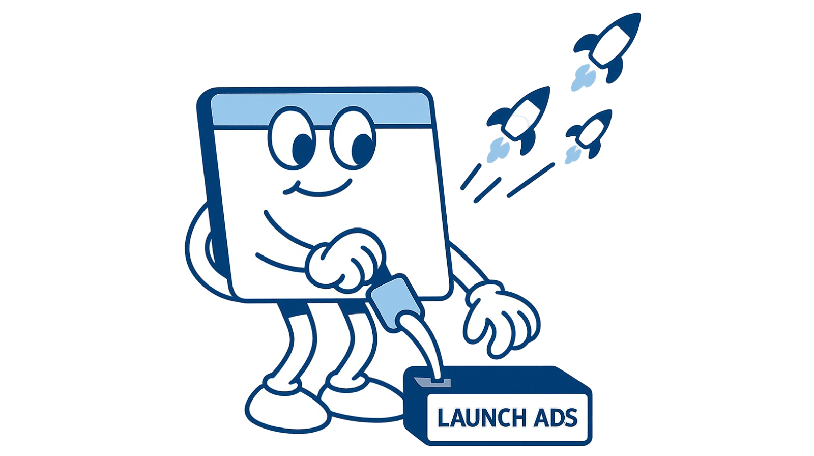 Illustration einer Webseite, die Google Ads lanciert