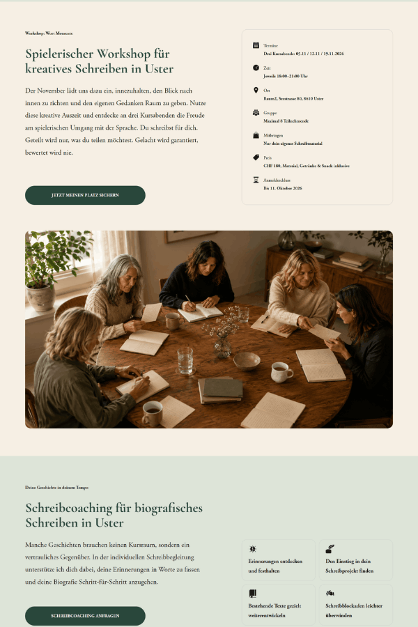 Screenshot einer professionellen Webseite für Wortvorrat Stefanie Müller aus Uster, Zürich, Schweiz