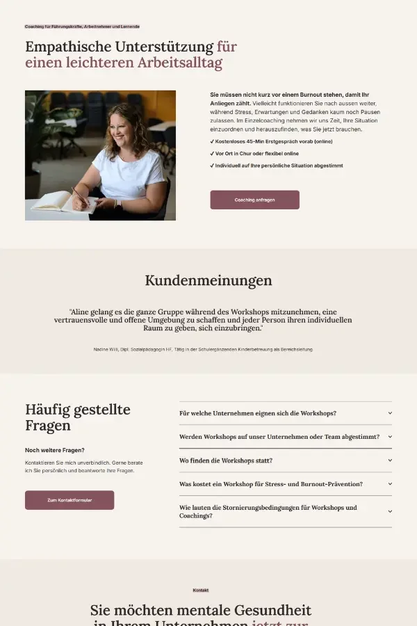 Website für Coaching Schneider, Burnout Prophylaxe Coaching aus Chur