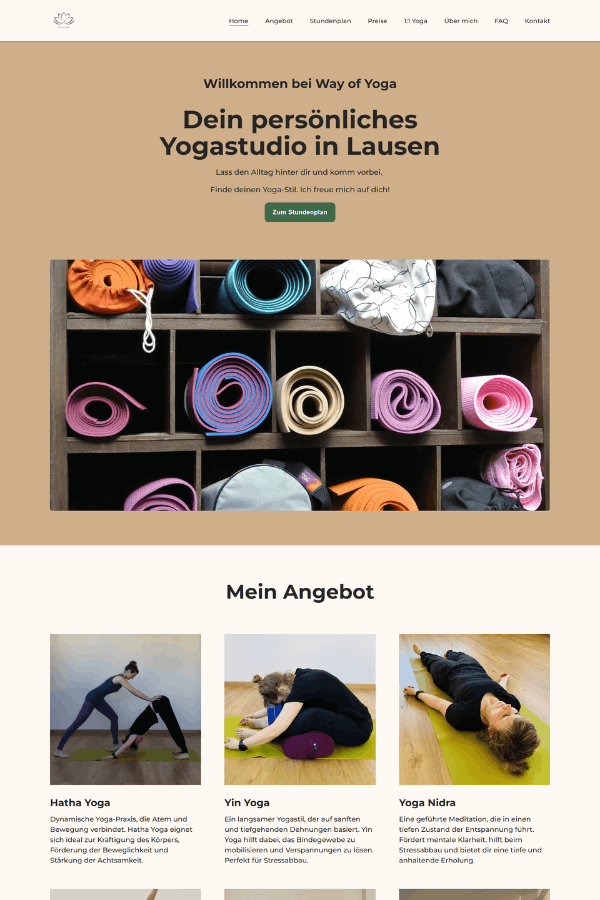 Webseite für Yoga Studio aus Basel Schweiz