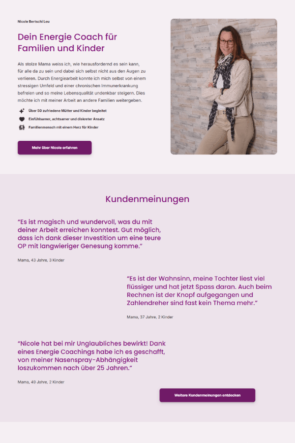 Screenshot einer professionellen Webseite für eine Nergetikerin aus Schaffhausen Schweiz