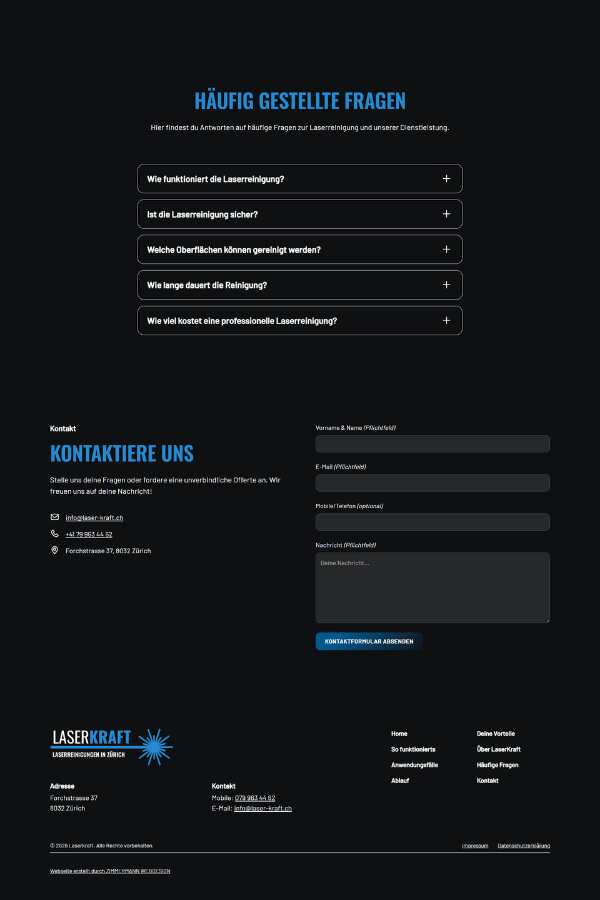 Professionelle Webseite für Laserreinigungsunternehmen aus Zürich Schweiz