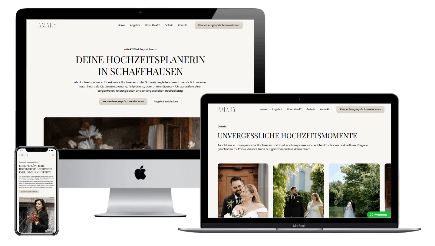 Multi Device Screenshot einer professionellen Webseite für eine Hochzeitsplanerin aus Schaffhausen