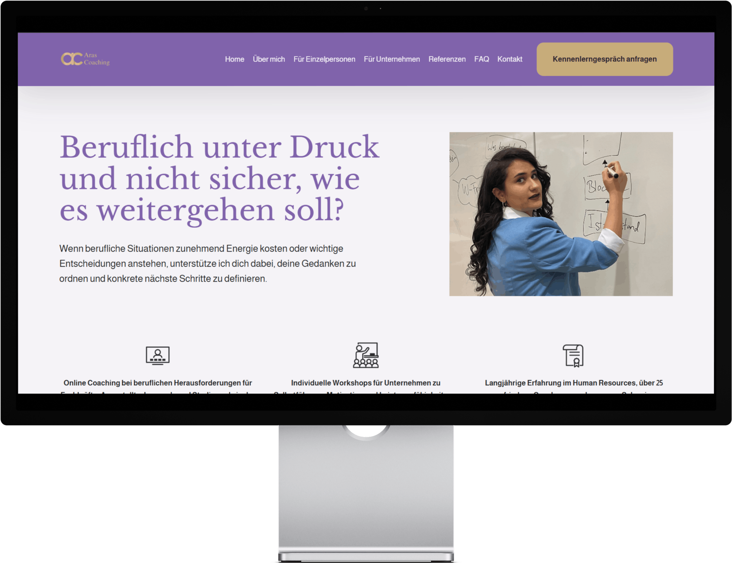 Screenshot einer professionellen Webseite für Aras Coaching aus Zuchwil Schweiz