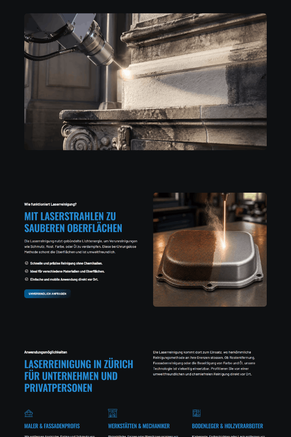 Professionelle Webseite für Laserreinigungsunternehmen aus Zürich Schweiz