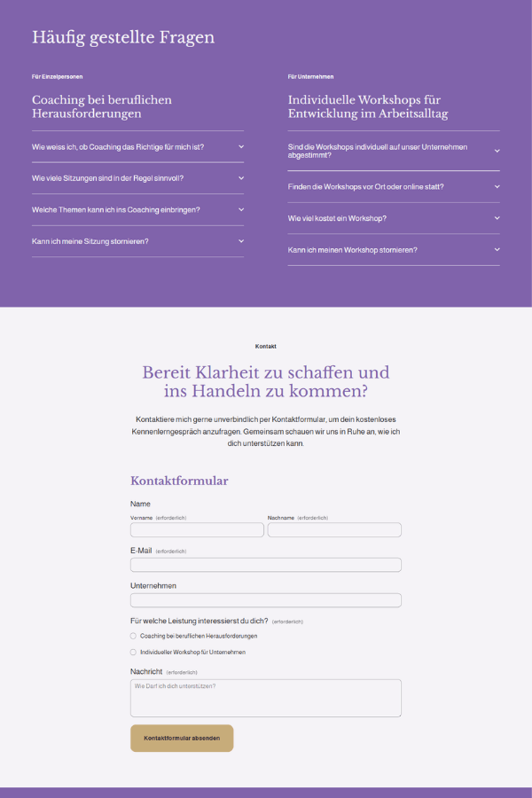 Screenshot einer professionellen Webseite für Aras Coaching aus Zuchwil Schweiz