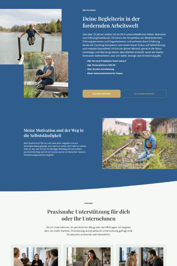 Screenshot einer professionellen Webseite für einen Burnout Prophylaxe Coach aus Winterthur Schweiz